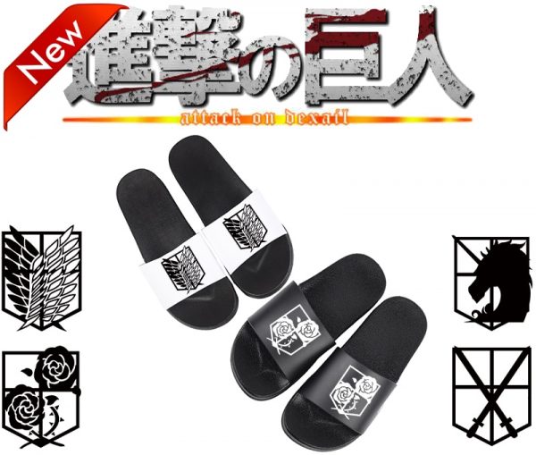 Anime Attack on Titan Slippers Cartoon Black Slippers Men Women spring summer boys Non slip Large - Attack On Titan Store