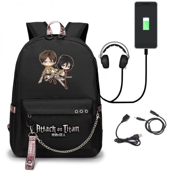 Attack on Titan Backpack Eren Bag Shingeki No Kyojin USB Charging Schoolbag Unisex Titans Attack Backpack 5 - Attack On Titan Store