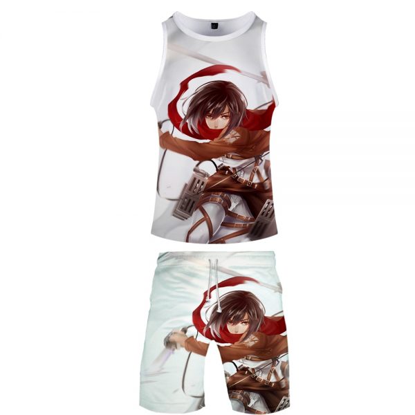 High Quality 3D Attack On Titan Two Piece Set Summer Baseball Tank Tops Beach Shorts Casual - Attack On Titan Store