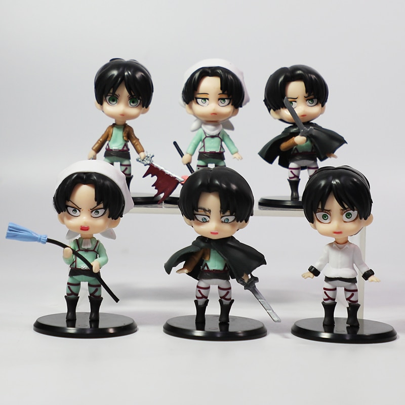 6Pcs/set Anime Attack on Titan Figure Toys Eren Jaeger Mikasa Ackerman Levi Rivaille Levi Ackerman PVC Action Figure Model Toys