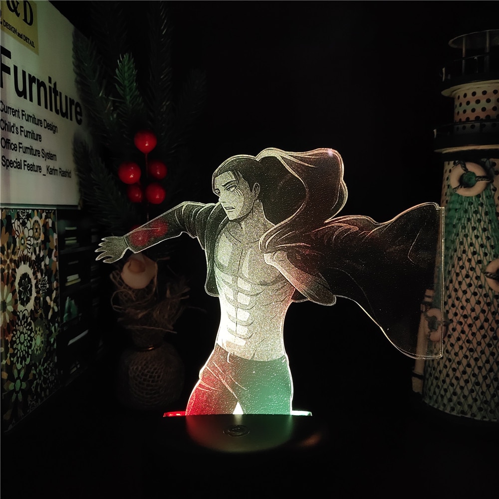 Attack On Titans LED Lamp Eren Jaeger 3D Anime Night Light For Bedroom Decor Kid Lampe 2 - Attack On Titan Store