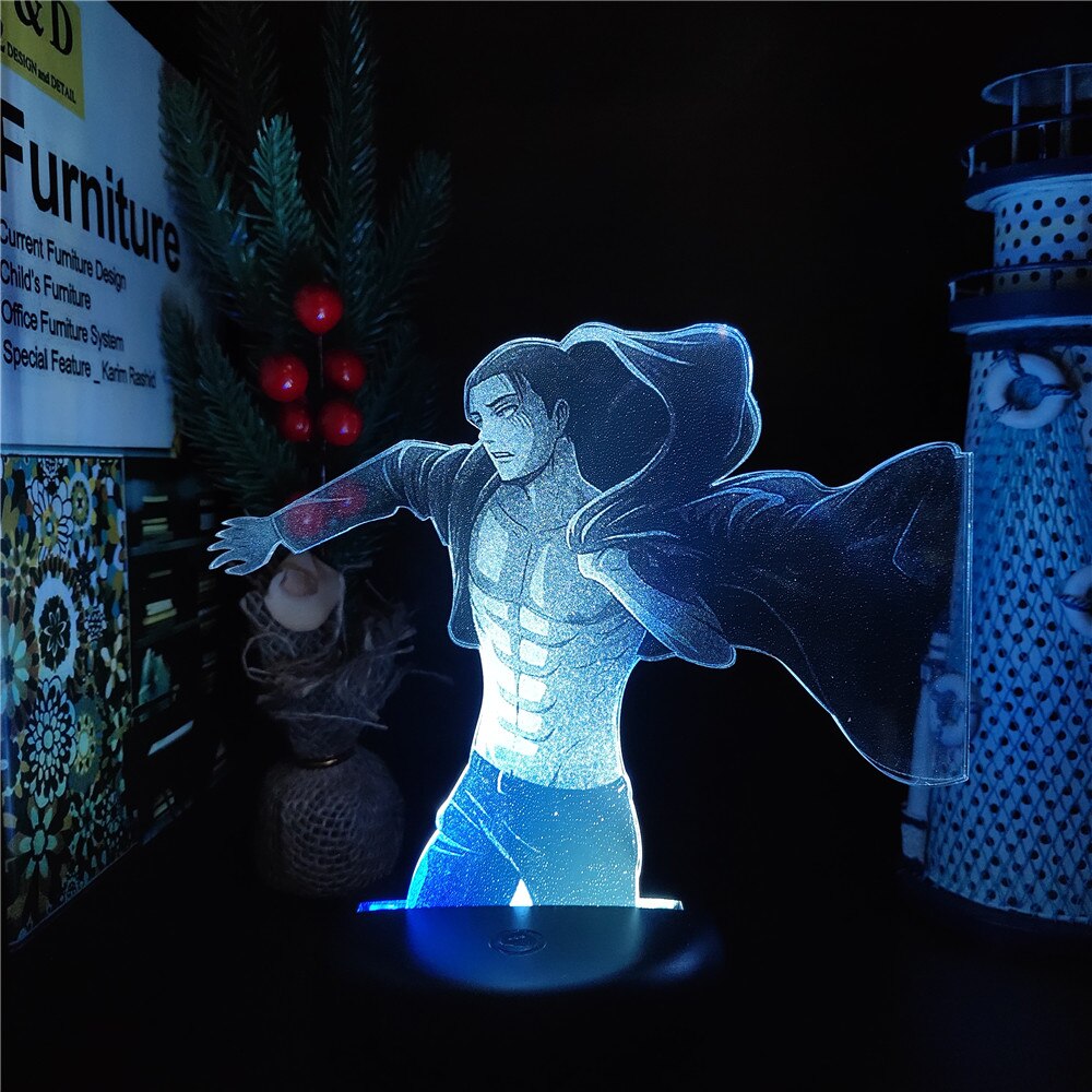 Attack On Titans LED Lamp Eren Jaeger 3D Anime Night Light For Bedroom Decor Kid Lampe 4 - Attack On Titan Store