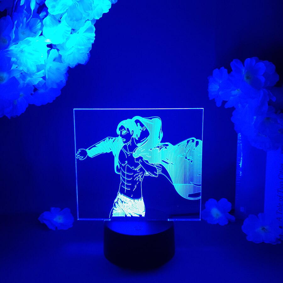 Attack On Titan 3D Lamp - Eren AOT 3D Hologram Lighting Effect Lamp 7 Color Changing Touch Control Nightlight